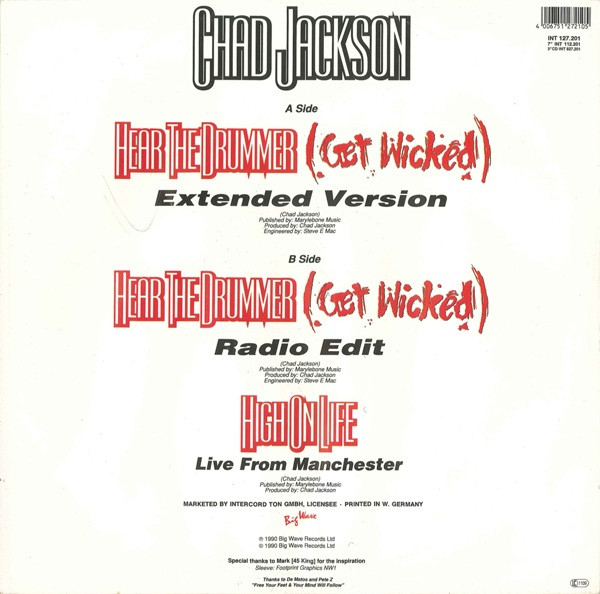 Cover zu Chad Jackson - Hear The Drummer (Get Wicked) | 1990 | Vinyl | Electronic, Hip Hop | Europe Schallplatten Ankauf