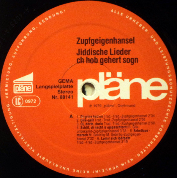 Cover zu Zupfgeigenhansel - Jiddische Lieder ('ch Hob Gehert Sogn) | 1979 | Vinyl | Folk, World, & Country | Germany