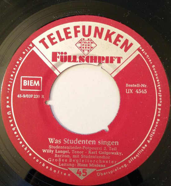 Cover zu Willy Langel - Karl Golgowsky Und Chor Hans Mielenz Mit Orchester Hans Mielenz, Hans Mielenz - Was Studenten Singen | Vinyl | Folk, World, & Country | Germany Schallplatten Ankauf
