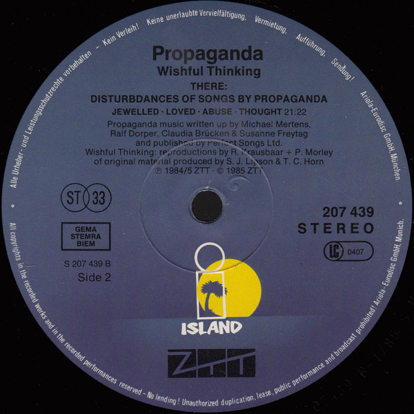Cover zu Propaganda - Wishful Thinking | 1985 | LP, Album | Electronic | Europe Schallplatten Ankauf