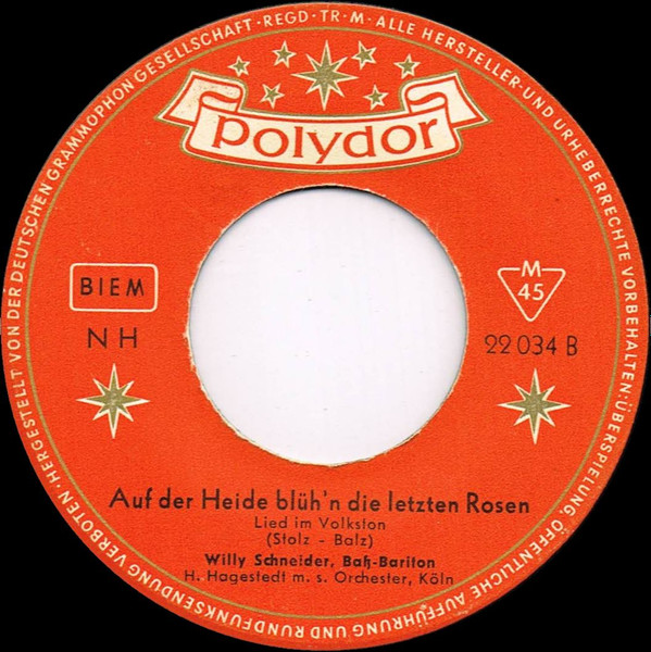 Cover zu Willy Schneider - Wenn Abends Die Heide Träumt / Auf Der Heide Blüh'n Die Letzten Rosen | 1953 | Vinyl | Pop | Germany Schallplatten Ankauf
