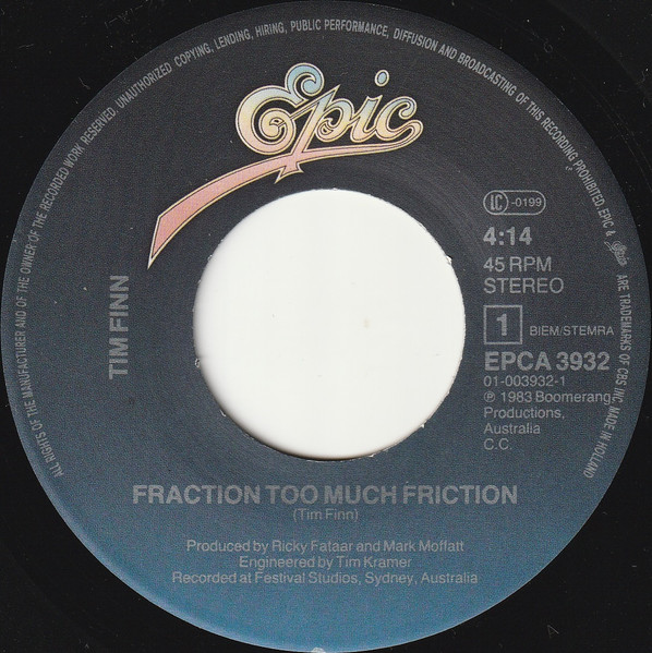 Cover zu Tim Finn - Fraction Too Much Friction | 1983 | 7