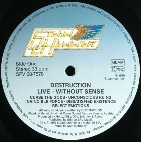 Cover zu Destruction - Live - Without Sense | 1989 | Vinyl | Rock | Europe