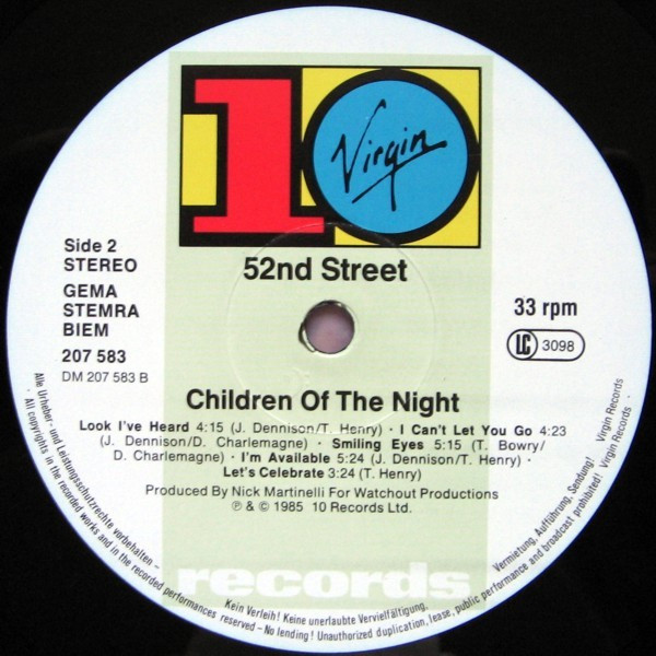 Cover zu 52nd Street - Children Of The Night | 1985 | Vinyl | Electronic, Funk / Soul | Europe Schallplatten Ankauf