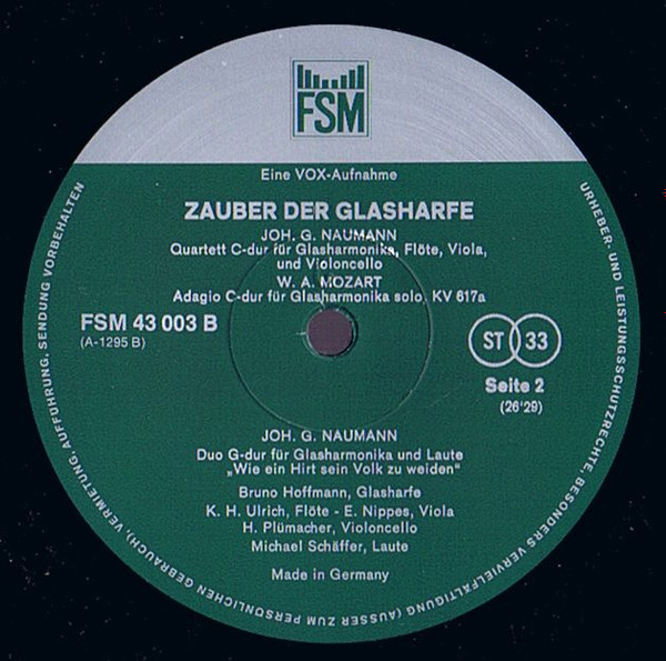 Cover zu Wolfgang Amadeus Mozart, Ludwig van Beethoven, Johann Friedrich Reichardt, Johann Gottlieb Naumann - Bruno Hoffmann - Zauber Der Glasharfe | Vinyl | Classical | Germany