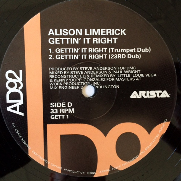 Cover zu Alison Limerick - Gettin' It Right | 1992 | Vinyl | Electronic | UK
