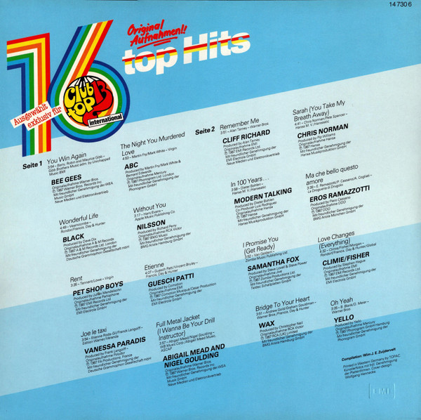 Cover zu Various - 16 Top Hits Aus Den Hitparaden Januar · Februar 1988 | LP, Comp Schallplatten Ankauf