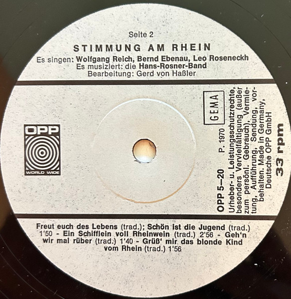 Cover zu Wolfgang Reich, Bernd Ebenau, Leo Roseneckh, Hans-Rosner-Quintett, Gerd von Haßler - Stimmung Am Rhein | Vinyl | Pop, Folk, World, & Country | Germany