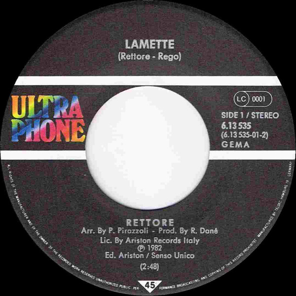 Cover zu Rettore - Lamette | 1982 | Vinyl | Electronic, Rock | Germany Schallplatten Ankauf