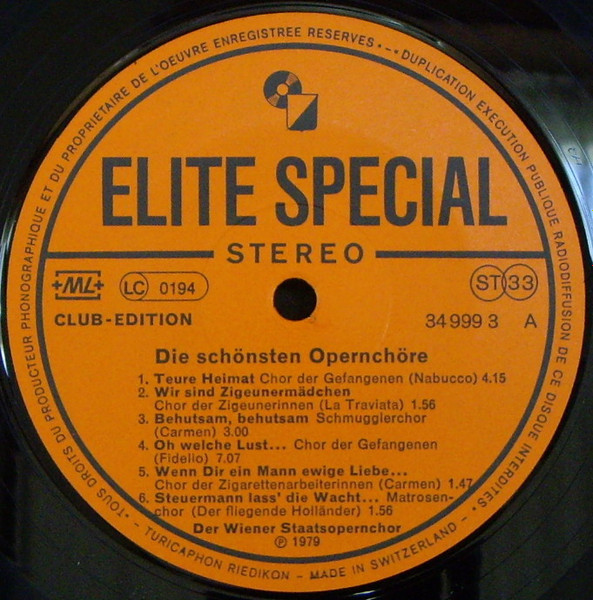 Cover zu Wiener Staatsopernchor - Die Schönsten Opernchöre | 1979 | Vinyl | Classical | Switzerland Schallplatten Ankauf