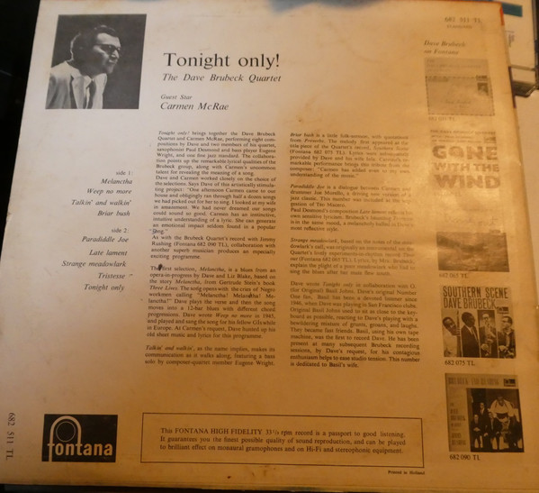 Cover zu The Dave Brubeck Quartet - Tonight Only! | Vinyl | Jazz | Netherlands Schallplatten Ankauf