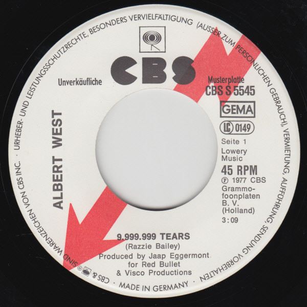 Cover zu Albert West - 9.999.999 Tears | 1977 | Vinyl | Pop | Germany Schallplatten Ankauf