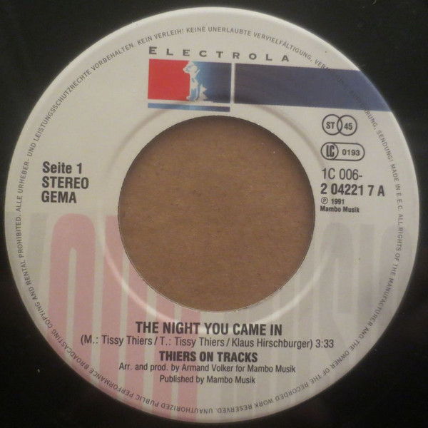 Cover zu Thiers On Tracks - The Night You Came In | 1991 | Vinyl | Electronic, Pop | Germany Schallplatten Ankauf
