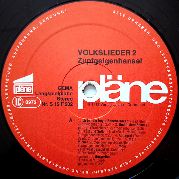 Cover zu Zupfgeigenhansel - Volkslieder 2 | 1977 | Vinyl | Rock, Folk, World, & Country | Germany