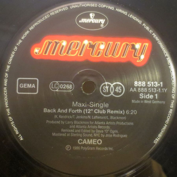 Cover zu Cameo - Back And Forth | 1987 | Vinyl | Electronic, Funk / Soul | Germany Schallplatten Ankauf