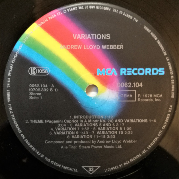 Cover zu Andrew Lloyd Webber - Variations | 1978 | Vinyl | Rock, Classical | Germany