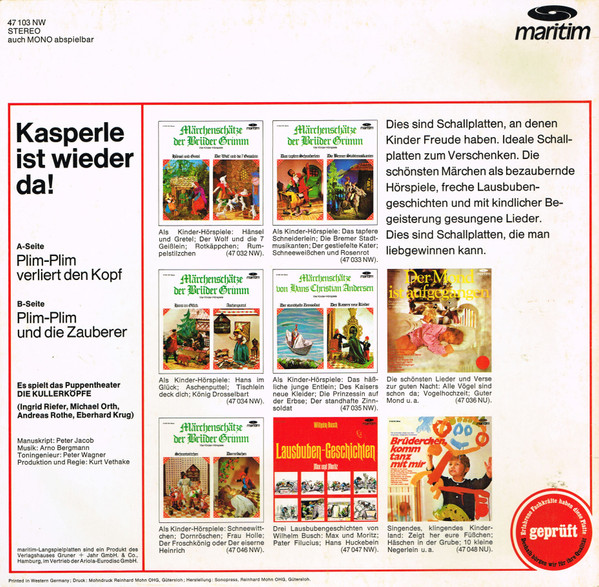 Cover zu Die Kullerköpfe - Kasperle Ist Wieder Da! | Vinyl | Non-Music, Children's, Stage & Screen | Germany Schallplatten Ankauf