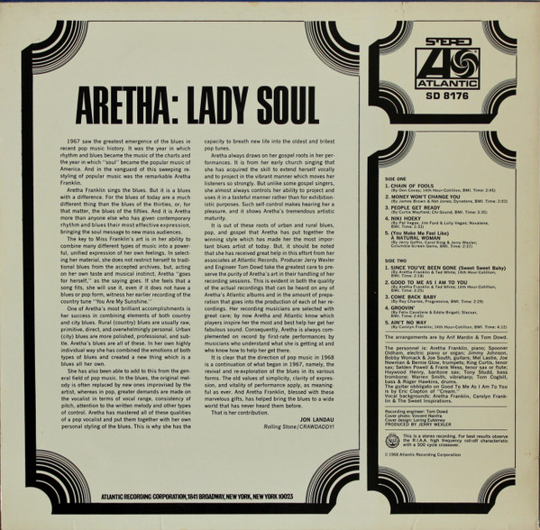 Cover zu Aretha Franklin - Lady Soul | 1968 | Vinyl | Funk / Soul | Germany Schallplatten Ankauf