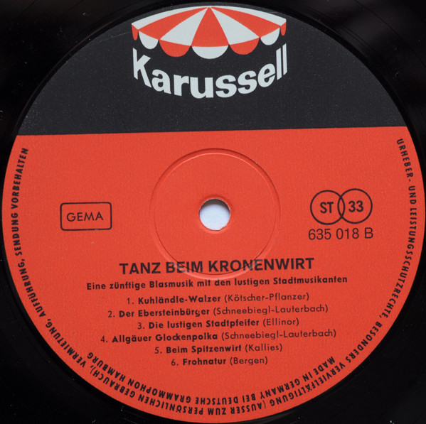 Cover zu Die Lustigen Stadtmusikanten - Tanz Beim Kronenwirt | 1967 | Vinyl | Folk, World, & Country | Germany Schallplatten Ankauf