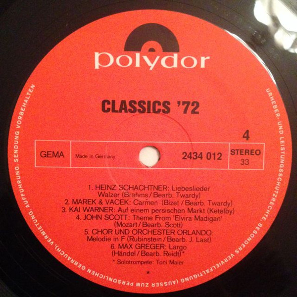 Cover zu Various - Classics '72 | 1972 | Vinyl | Classical | Germany