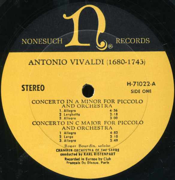 Cover zu Antonio Vivaldi - Kammerorchester Des Saarländischen Rundfunks, Saarbrücken, Karl Ristenpart - Concertos For Violins, Concertos For Piccolo | 1964 | Vinyl | Classical | US