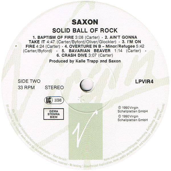 Cover zu Saxon - Solid Ball Of Rock | 1990 | LP, Album | Rock | Europe Schallplatten Ankauf