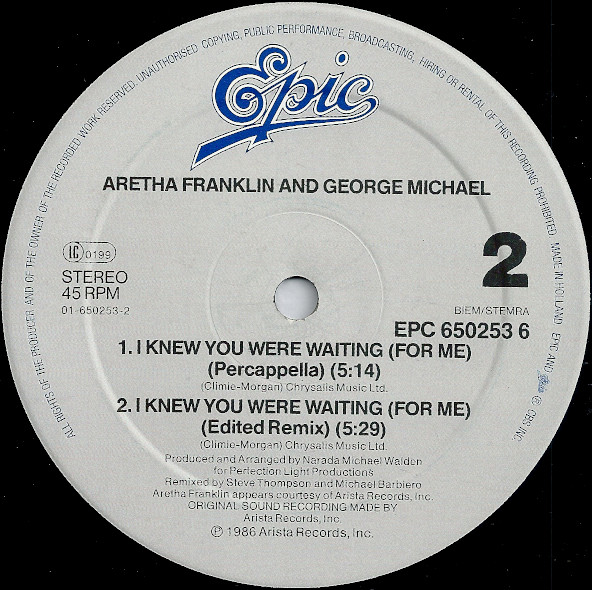 Cover zu Aretha Franklin & George Michael - I Knew You Were Waiting (For Me) | 1987 | Vinyl | Electronic, Funk / Soul | Europe Schallplatten Ankauf