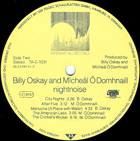 Cover zu Billy Oskay And Mícheál Ó Domhnaill - Nightnoise | 1984 | Vinyl | Electronic, Jazz | Germany