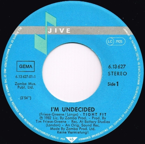 Cover zu Tight Fit - I'm Undecided | 1982 | 7