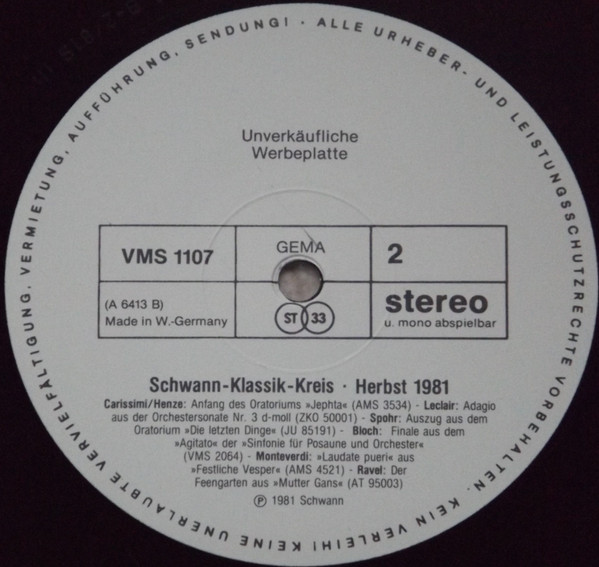 Cover zu Various - Schwann Klassik-Kreis Herbst 1981 | 1981 | Vinyl | Classical | Germany