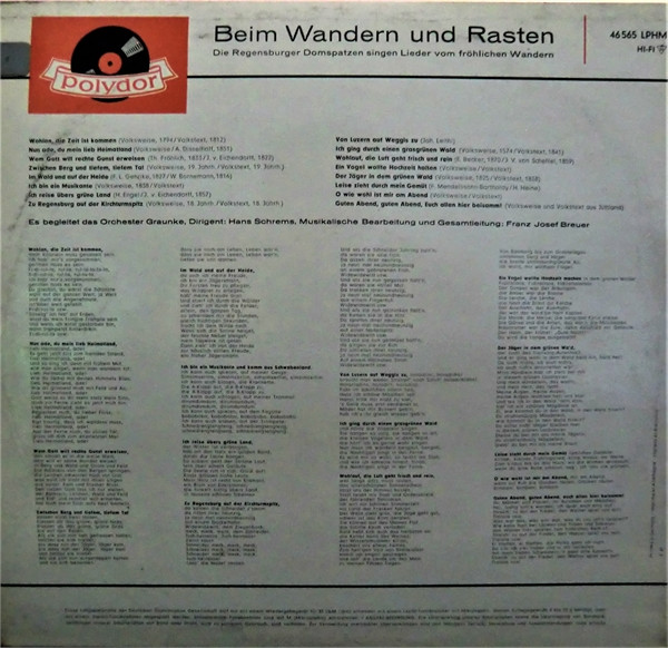 Cover zu Regensburger Domspatzen - Beim Wandern Und Rasten | 1961 | Vinyl | Folk, World, & Country | Germany Schallplatten Ankauf