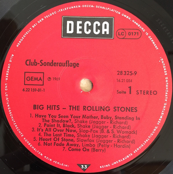 Cover zu The Rolling Stones - Big Hits | Vinyl | Rock, Funk / Soul | Germany Schallplatten Ankauf