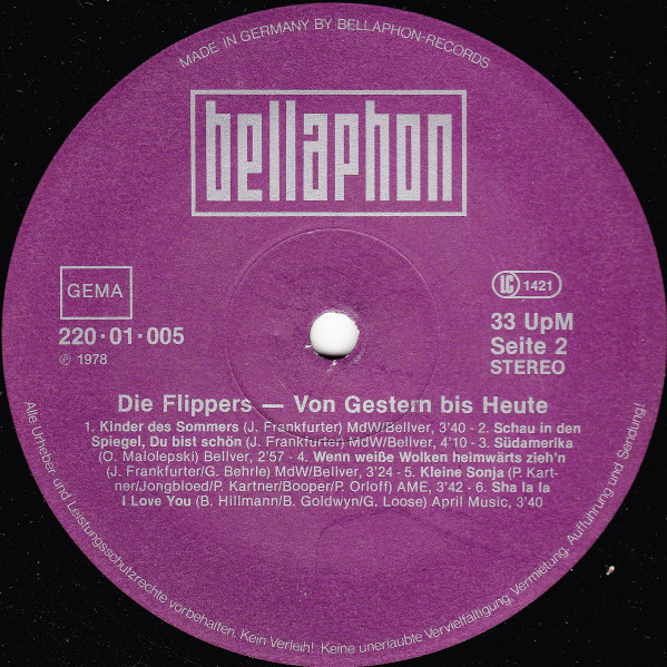Cover zu Die Flippers - Von Gestern Bis Heute | 1978 | Vinyl | Pop | Germany