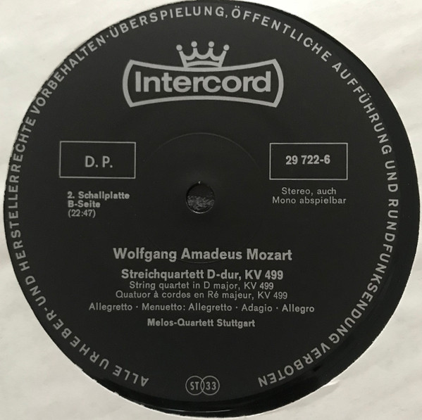 Cover zu Wolfgang Amadeus Mozart, Melos Quartett - Die preussischen Quartette | 1973 | Vinyl | Classical | Germany