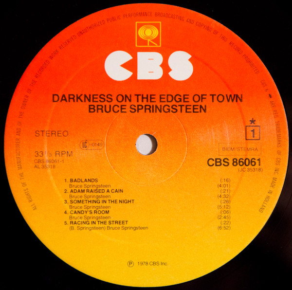 Cover zu Bruce Springsteen - Darkness On The Edge Of Town | 1978 | LP, Album | Rock | Europe