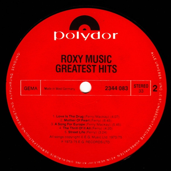 Cover zu Roxy Music - Greatest Hits | 1977 | LP, Comp | Rock, Pop | Germany Schallplatten Ankauf