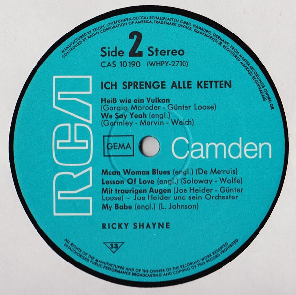 Cover zu Ricky Shayne - Ich Sprenge Alle Ketten | Vinyl | Rock, Blues, Pop | Germany
