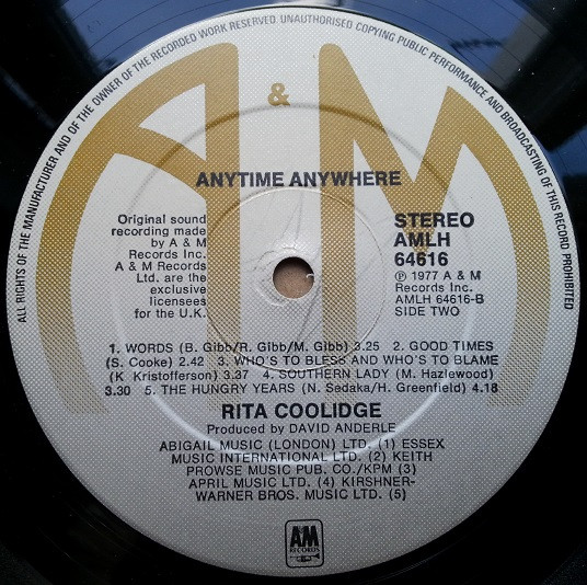 Cover zu Rita Coolidge - Anytime... Anywhere | 1977 | Vinyl | Pop | UK
