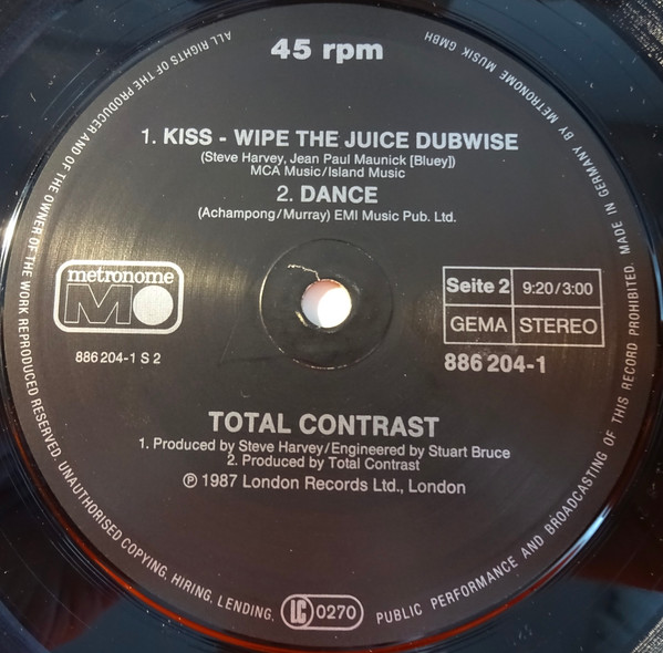 Cover zu Total Contrast - Kiss | 1987 | Vinyl | Electronic | Germany Schallplatten Ankauf