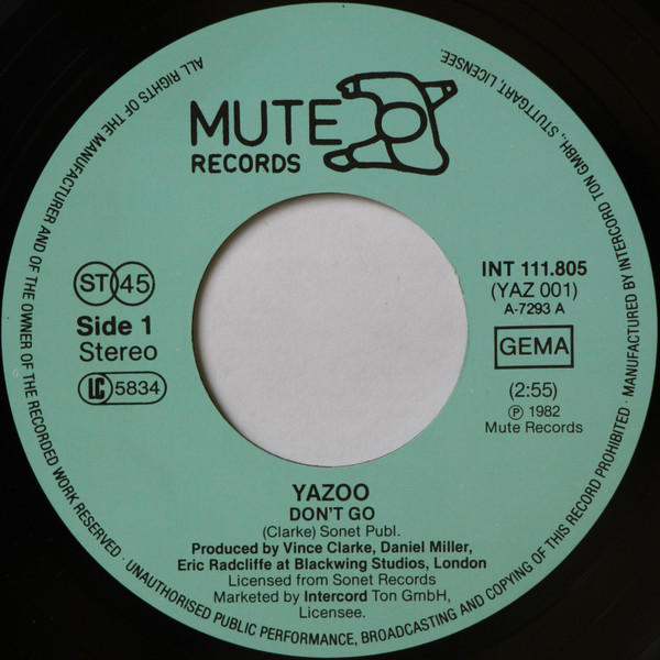 Cover zu Yazoo - Don't Go | 1982 | Vinyl, Stereo, 45 RPM, 7