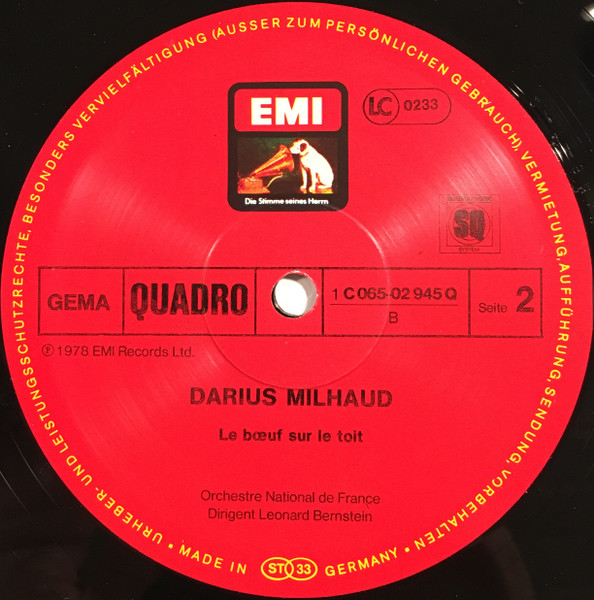 Cover zu Darius Milhaud · Leonard Bernstein, Orchestre National De France - La Création Du Monde / Le Boeuf Sur Le Toit / Saudades Do Brasil - 4 Tänze | 1978 | Vinyl | Classical | Germany Schallplatten Ankauf