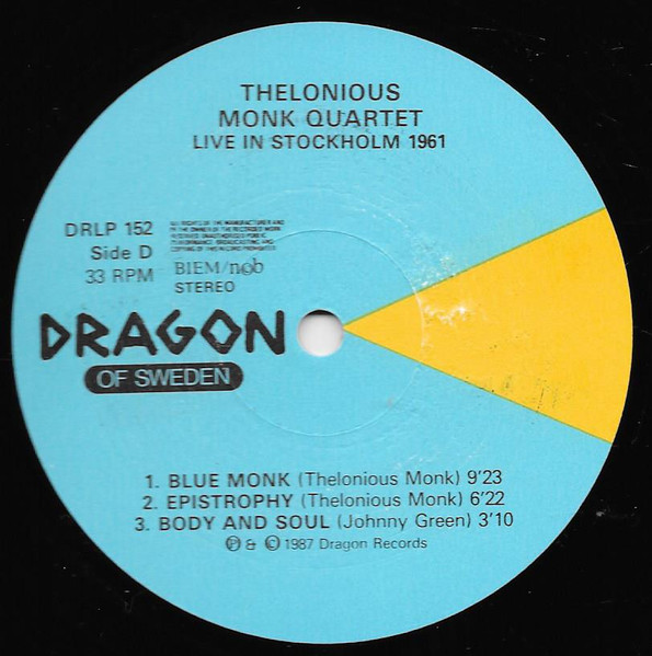Cover zu The Thelonious Monk Quartet - Live In Stockholm 1961 | 1987 | Vinyl | Jazz | Sweden