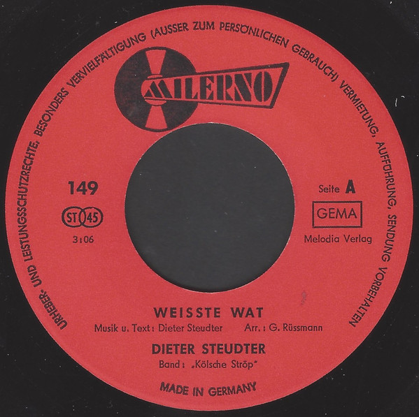 Cover zu Dieter Steudter - Weisste Wat,..... / Ich Bin Ne Kölsche Stropp | 1968 | Vinyl | Pop | Germany Schallplatten Ankauf