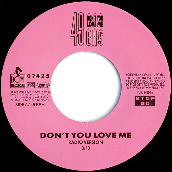 Cover zu 49ers - Don't You Love Me | 1990 | Vinyl | Electronic | Germany, Austria, & Switzerland