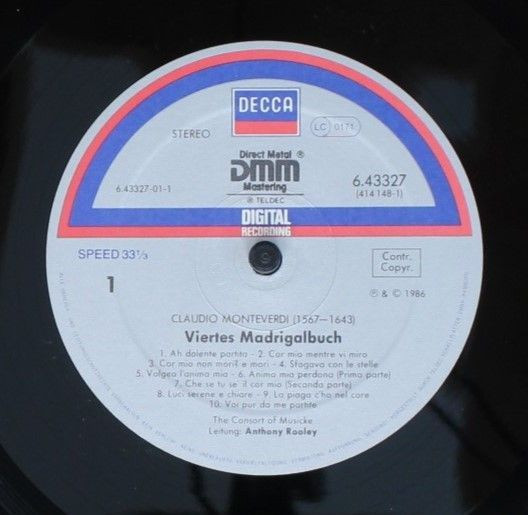 Cover zu Claudio Monteverdi – The Consort Of Musicke, Anthony Rooley - Quarto Libro Dei Madrigali | 1986 | Vinyl | Classical | Europe