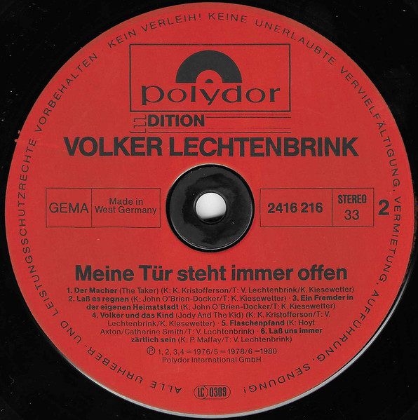 Cover zu Volker Lechtenbrink - Meine Tür Steht Immer Offen | Vinyl, LP, Compilation | Pop, Folk, World, & Country | Germany