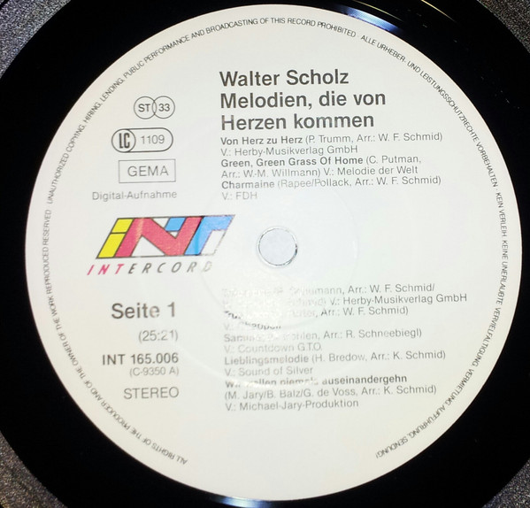 Cover zu Walter Scholz - Melodien, Die Von Herzen Kommen | 1989 | Vinyl | Pop | Germany