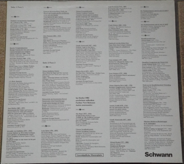Cover zu Various - Schwann Klassik-Kreis Herbst 1981 | 1981 | Vinyl | Classical | Germany Schallplatten Ankauf