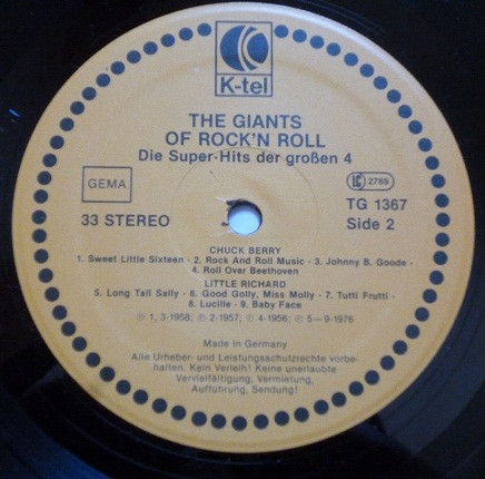 Cover zu Various - The Giants Of Rock'n Roll - Die Super-Hits Der Großen 4 | 1982 | Vinyl | Rock | Germany, Austria, & Switzerland Schallplatten Ankauf