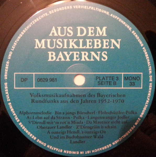 Cover zu Various - Aus Dem Musikleben Bayerns | Vinyl | Classical, Folk, World, & Country | Germany